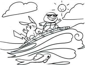 Pikachu boyama sayfası,  coloring page, Pikachu ve Squirtle Teknede, 