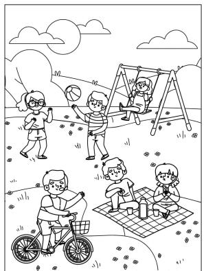 Piknik boyama sayfası,  coloring page, , Outdoor Activities And Spring Picnic