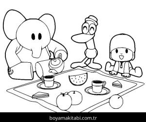 Piknik boyama sayfası,  coloring page, , Pocoyo And Elly On A Picnic