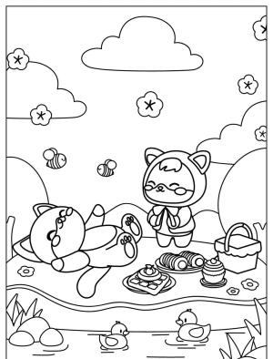 Piknik boyama sayfası,  coloring page, , Happy Bears In Spring Picnic