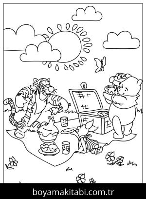 Piknik boyama sayfası,  coloring page, , Pooh And Friends Go On A Picnic Together