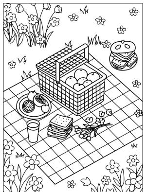 Piknik boyama sayfası,  coloring page, , Spring Picnic Scene