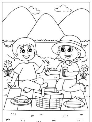 Piknik boyama sayfası,  coloring page, , Spring Picnic Time