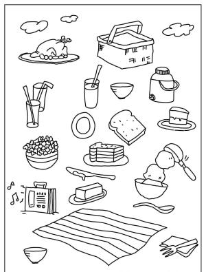 Piknik boyama sayfası,  coloring page, , Food For Spring Picnic