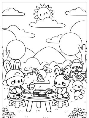 Piknik boyama sayfası,  coloring page, , Spring Picnic Time For Bunnies