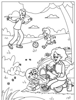 Piknik boyama sayfası,  coloring page, , Happy Family And Spring Picnic