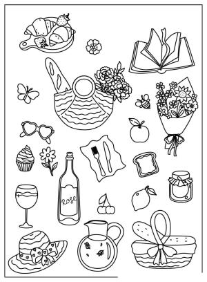 Piknik boyama sayfası,  coloring page, , Adorable Items For Spring Picnic
