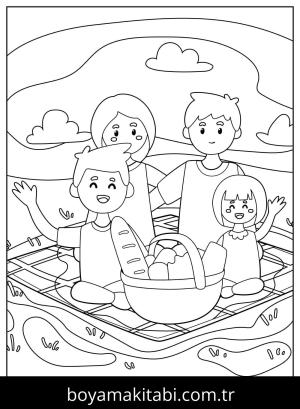 Piknik boyama sayfası,  coloring page, , Family Picnic Coloring Sheet For Kids