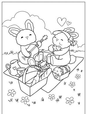 Piknik boyama sayfası,  coloring page, , Relaxing With Spring Picnic