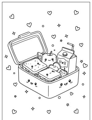 Piknik boyama sayfası,  coloring page, , Food Box Of Spring Picnic