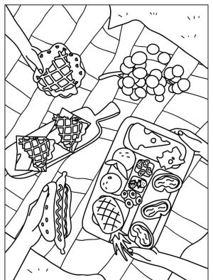 Piknik boyama sayfası,  coloring page, , Foods Of Spring Picnic Color Page