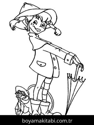 Pippi Uzunçorap boyama sayfası – kolay boyama, eğitici aktivite