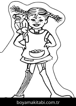 Pippi Uzunçorap boyama sayfası – eğlenceli etkinlik, el becerilerini geliştirir