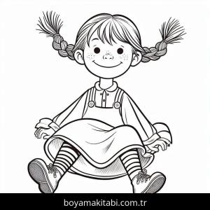 Pippi Uzunçorap boyama sayfası – basit çizim, kolay boyama