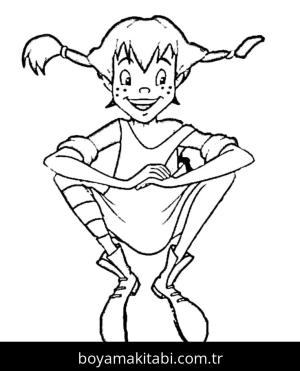 Pippi Uzunçorap boyama sayfası – keyifli zaman, renkli çizimler