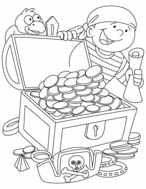 Pirate boyama sayfası,  coloring page, Hazine ile Eğlenceli Korsan, 