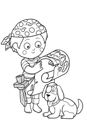 Pirate boyama sayfası,  coloring page, Harita ve Köpek tutan Korsan, 