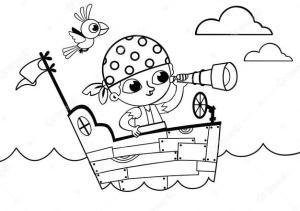 Pirate boyama sayfası,  coloring page, Korsan Gemisindeki Küçük Korsan, 