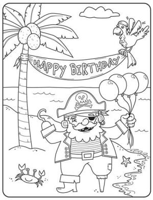 Pirate boyama sayfası,  coloring page, Eğlenceli Korsan ve Yengeç, 