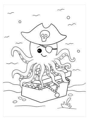 Pirate boyama sayfası,  coloring page, Ahtapot Korsan Gülümseyen, 