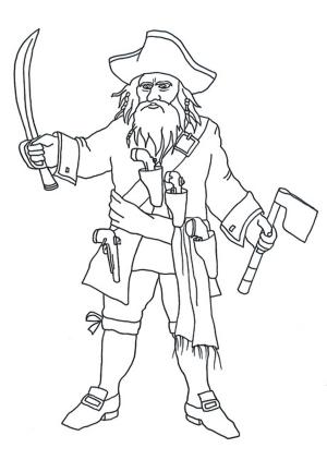 Pirate boyama sayfası,  coloring page, Kılıç ve Balta Tutan Korsan, 