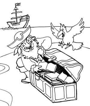 Pirate boyama sayfası,  coloring page, Hazine ile mutlu Korsan, 