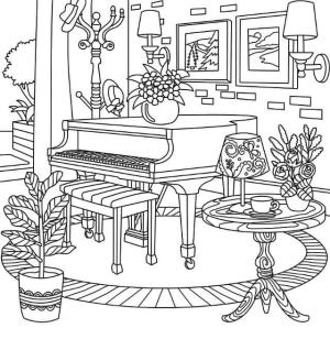 Piyano boyama sayfası,  coloring page, Evde Piyano, 