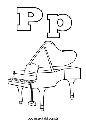 Piyano boyama sayfası – çizgi film temalı, basit çizim