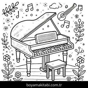 Piyano boyama sayfası – çocuklar için, çizgi film temalı