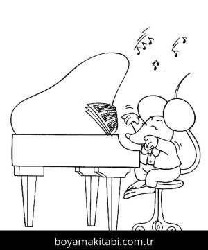 Piyano boyama sayfası – PDF indir, sevimli karakter