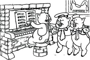 Piyano boyama sayfası,  coloring page, Arkadaşlarıyla Piyano Çalan Domuz, 