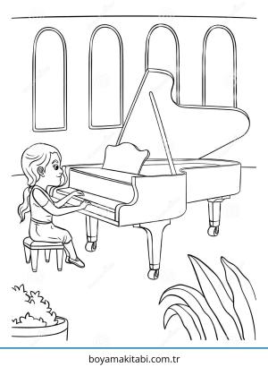 Piyano boyama sayfası – sevimli karakter, sanatsal çalışma