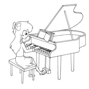 Piyano boyama sayfası,  coloring page, Piyano çalan Güzel Kız, 