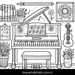 Piyano boyama sayfası – sevimli karakter, sanatsal çalışma