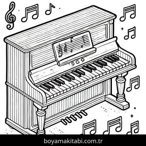 Piyano boyama sayfası – çizgi film temalı, basit çizim