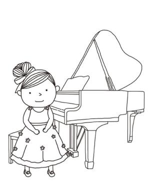 Piyano boyama sayfası,  coloring page, Piyanolu Kız, 