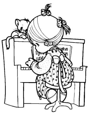 Piyano boyama sayfası,  coloring page, Piyano çalan Küçük Kız, 