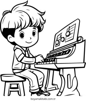 Piyano boyama sayfası – boyama etkinliği, çocuk aktivitesi