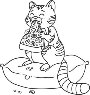 Pizza boyama sayfası,  coloring page, Pizza yiyen Kedi, 