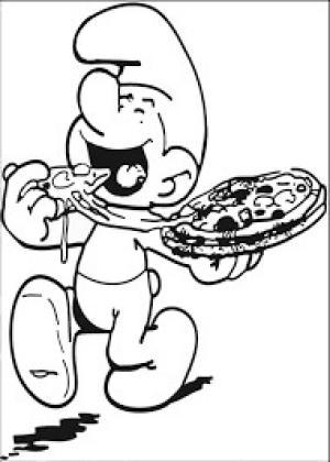 Pizza boyama sayfası,  coloring page, Pizza Yiyen Şirin, 