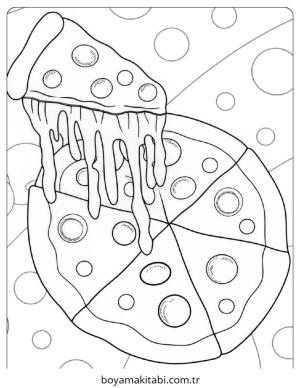 Pizza boyama sayfası – basit çizim, kolay boyama