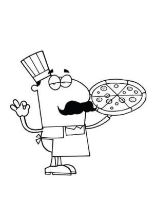 Pizza boyama sayfası,  coloring page, Pizza Tutan şef, 