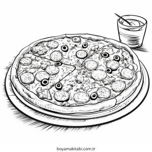 Pizza boyama sayfası – PDF indir, sevimli karakter