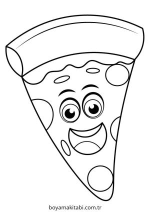 Pizza boyama sayfası – PDF indir, sevimli karakter