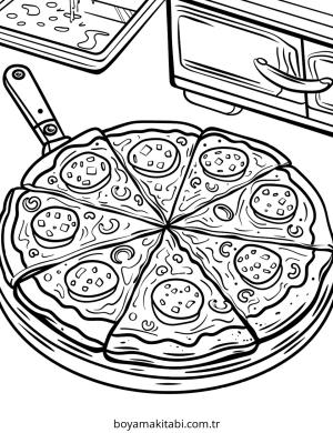 Pizza boyama sayfası – el becerilerini geliştirir, boyama çalışması