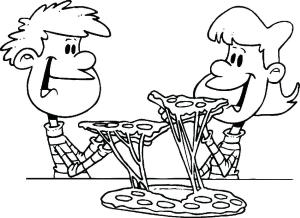 Pizza boyama sayfası,  coloring page, Pizza Yiyen iki çocuk, 