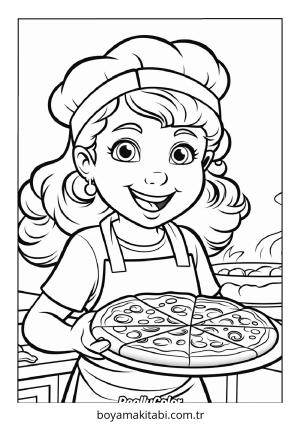 Pizza boyama sayfası – basit çizim, kolay boyama