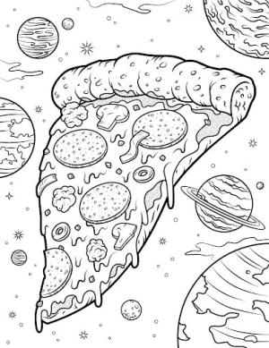 Pizza boyama sayfası,  coloring page, Uzayda Pizza, 