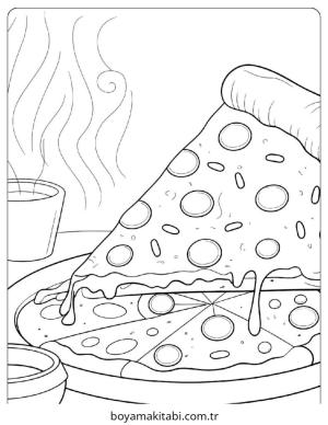 Pizza boyama sayfası – keyifli zaman, renkli çizimler