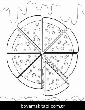 Pizza boyama sayfası – çizgi film temalı, basit çizim